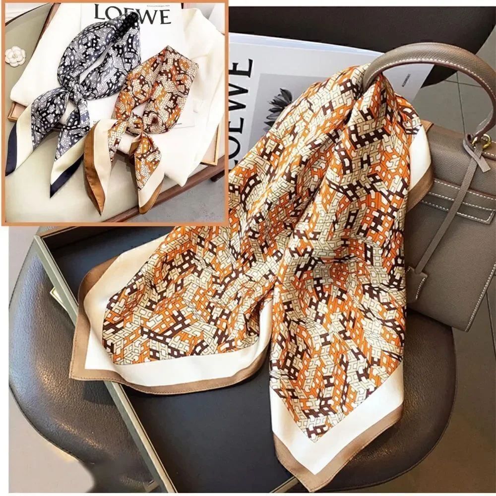 Brown & Orange Print Silky Scarf
